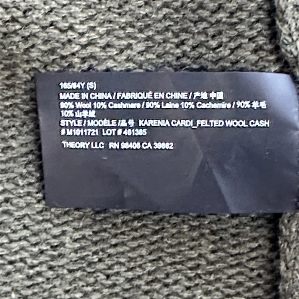 Theory Karenia Felted Wool And Cashmere Cardigan in Olive Green Size Small
